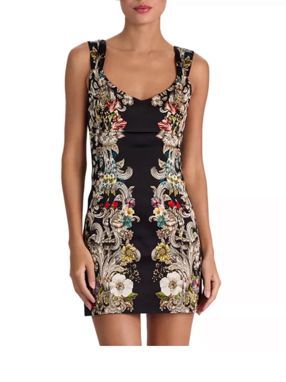 Alice & Olivia Size 2 $395 Floral Embroidered Black Bodycon Dress